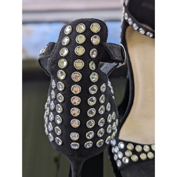 Chinese Laundry Heels, Starshine Womens sz 6 Black Microsuede Rhinestone Ankle - Picture 6 of 12